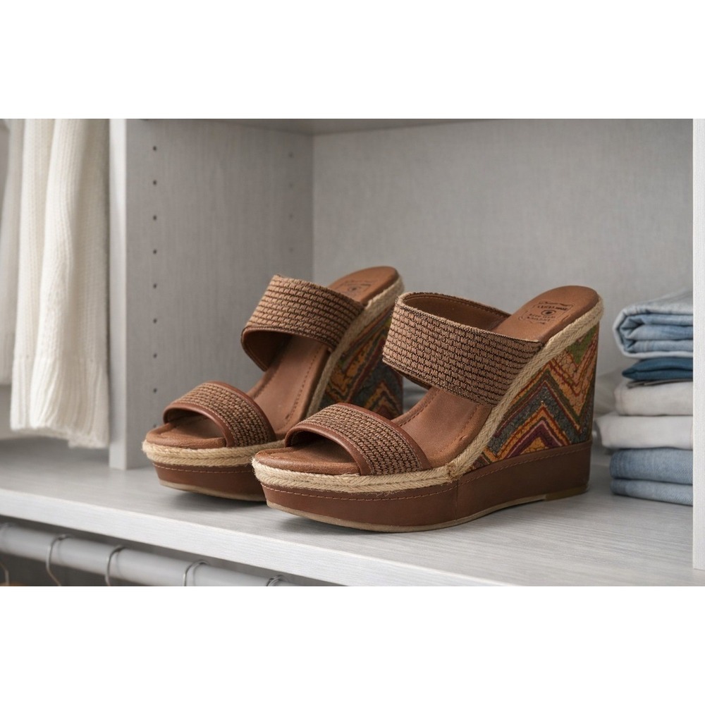 Lucky Brand Brown Textured Woven Platform Wedge Sandals